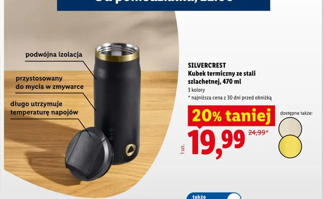 Kubek termiczny ze stali szlachetnej Silvercrest 470 ml promocja w Lidl