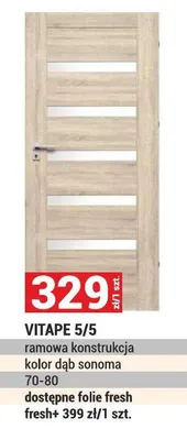 Drzwi Vitape 5/5 ramowa konstrukcja kolor dąb sonoma promocja w Merkury Market