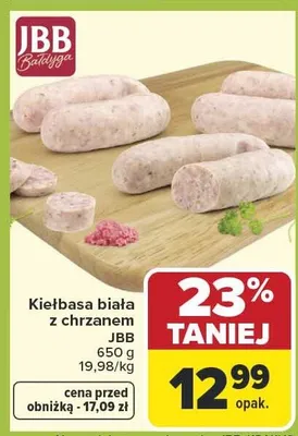 Kiełbasa biała z chrzanem promocja w Carrefour Market