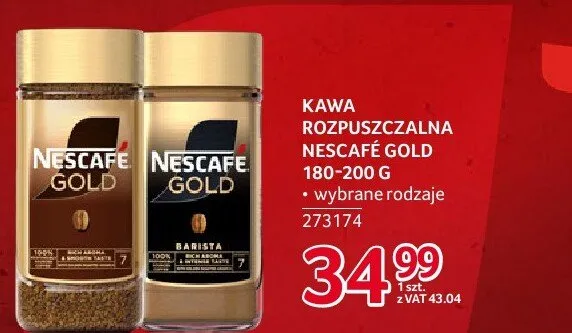 Kawa rozpuszczalna Nescafe Gold 180-200 g wybrane rodzaje promocja w Selgros
