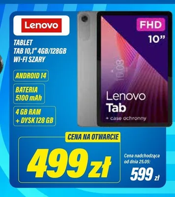 Tablet Lenovo Tab 10,1" 4GB/128GB Wi-Fi szary Android 14 promocja w RTV EURO AGD