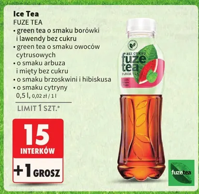 Ice tea o smaku arbuza i mięty bez cukru promocja w Intermarche