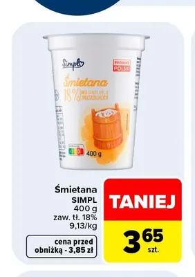 Śmietana Simply 18% promocja w Carrefour