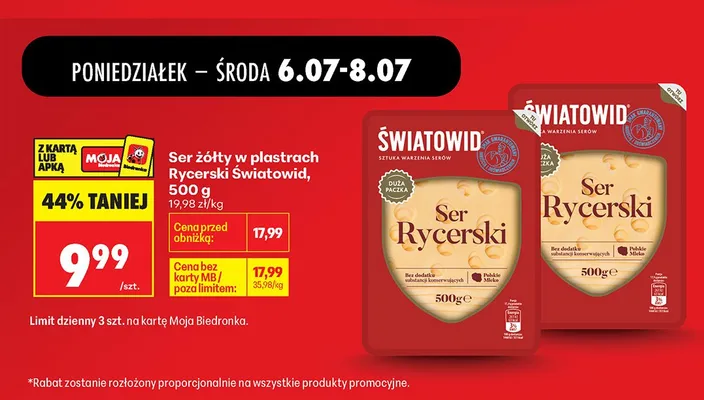 Ser żółty w plastrach Rycerski Światowid promocja w Biedronka