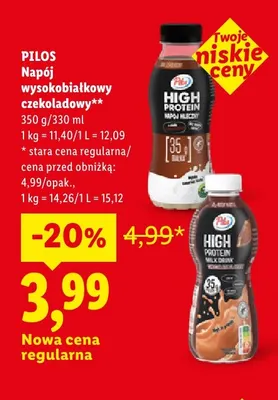 Napój wysokobiałkowy czekoladowy Pilos promocja w Lidl