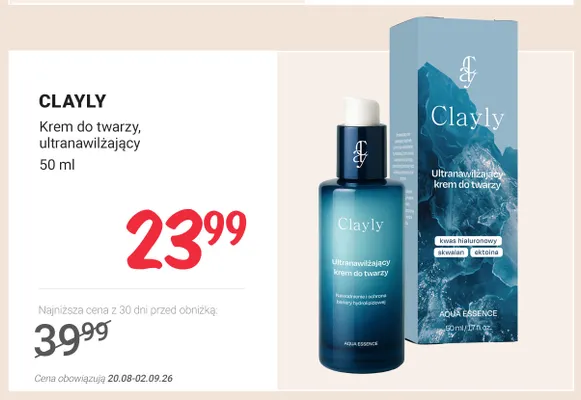 Krem do twarzy ultranawilżający Clayly promocja w Rossmann