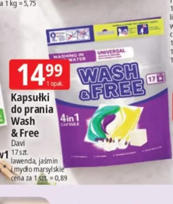 Kapsułki do prania Wash & Free lawenda jaśmin i mydło marsylskie promocja w Leclerc