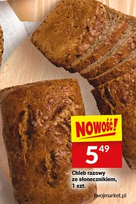 Chleb razowy ze słonecznikiem, 1 szt. promocja w Twój Market