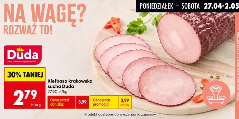 Kiełbasa krakowska sucha Duda promocja w Biedronka