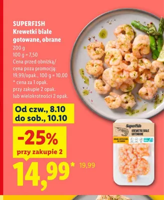 Krewetki białe gotowane obrane SuperFish promocja w Lidl
