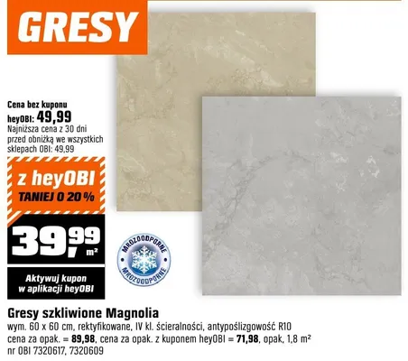 Gresy szkliwione Magnolia wym. 60x60cm, rektyfikowane promocja w OBI