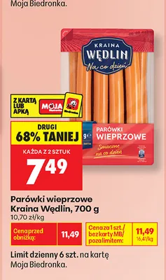Parówki wieprzowe Kraina Wędlin promocja w Biedronka
