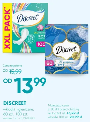 Wkładki higieniczne Discreet Deo Waterlily Multiform promocja w Super-Pharm
