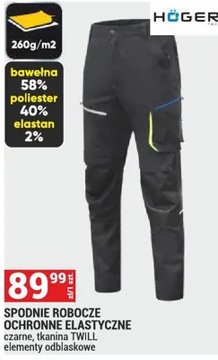 Spodnie robocze ochronne elastyczne Hogert czarne tkanina TWILL elementy odblaskowe promocja w Merkury Market