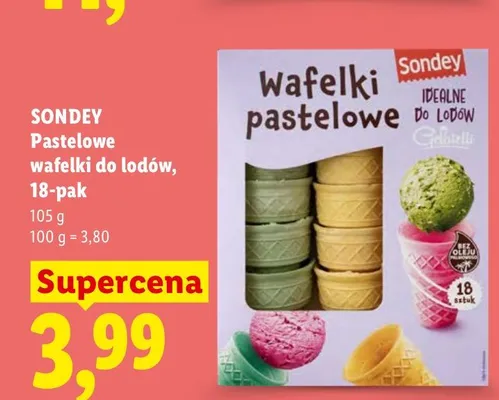 Wafelki pastelowe do lodów Sondey 18-pak promocja w Lidl