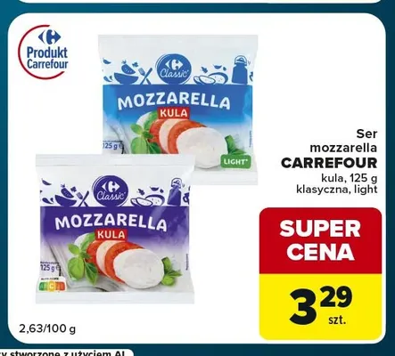 Ser mozzarella Carrefour kula light promocja w Globi