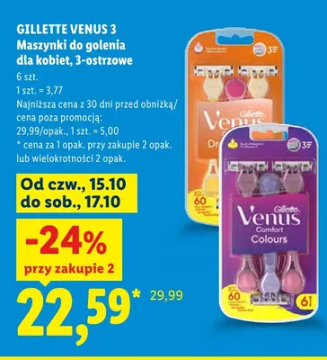 Maszynki do golenia dla kobiet 3-ostrzowe Gillette Venus 3 promocja w Lidl