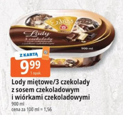 Lody miętowe Eskimo z sosem czekoladowym i wiórkami czekoladowymi promocja w Leclerc