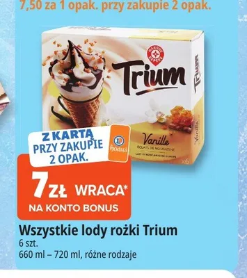 Lody rożki Trium waniliowe promocja w Leclerc