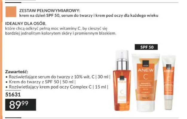 Zestaw pełnowymiarowy krem na dzień SPF 50 + serum do twarzy + krem pod oczy Anew promocja w AVON