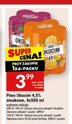 Piwo Okocim 4,5% smakowe 4-pak 500 ml promocja w Twój Market