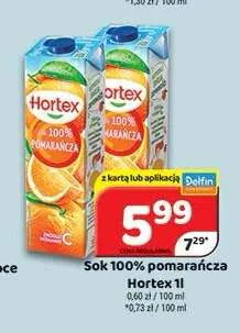 Sok pomarańcza Hortex 100% promocja w Delfin