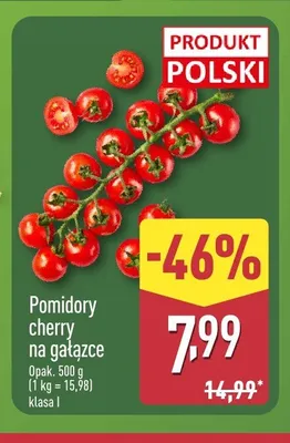 Pomidory cherry na gałązce polskie promocja w Aldi