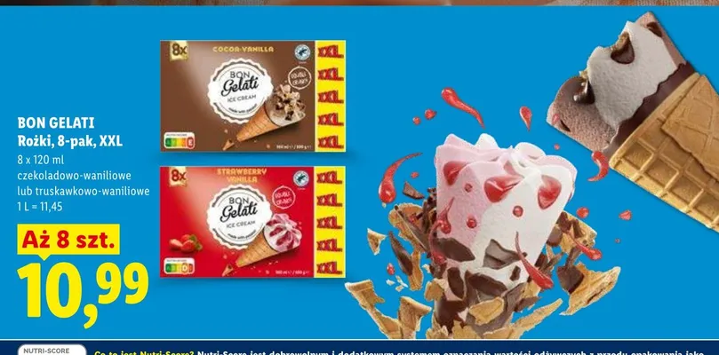 Rożki truskawkowo-waniliowe Bon Gelati 8-pak XXL promocja w Lidl