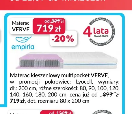 Materac kieszeniowy multipocket Verve 80x200 cm Empiria promocja w Salony Agata