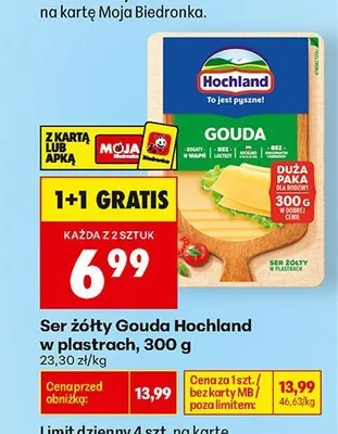 Ser żółty Gouda Hochland w plastrach promocja w Biedronka