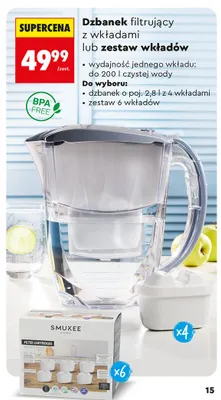 Dzbanek filtrujący Smukee z 4 wkładami 2,8l promocja w Biedronka