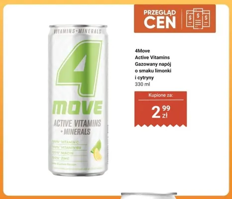 Napój gazowany 4Move Active Vitamins o smaku limonki i cytryny promocja w Dino