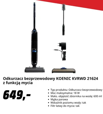 Odkurzacz bezprzewodowy Koenic Kvrwd 21624 z funkcją mycia promocja w Media Markt