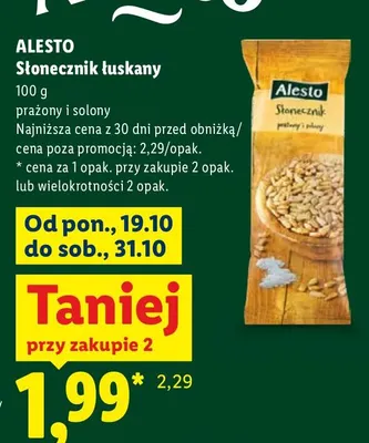 Słonecznik łuskany prażony i solony Alesto promocja w Lidl