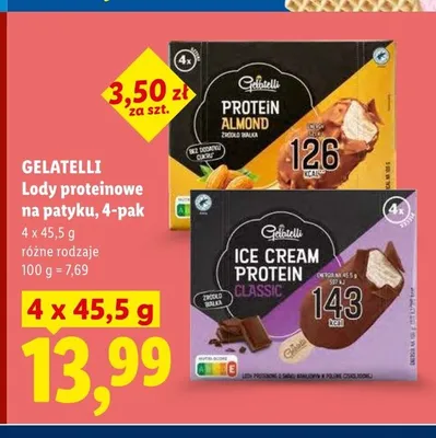 Lody proteinowe na patyku Classic Gelatelli 4-pak 45,5g promocja w Lidl