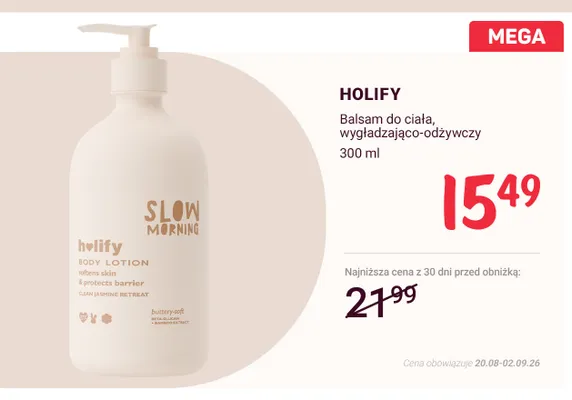 Balsam do ciała wygładzająco-odżywczy Holify promocja w Rossmann