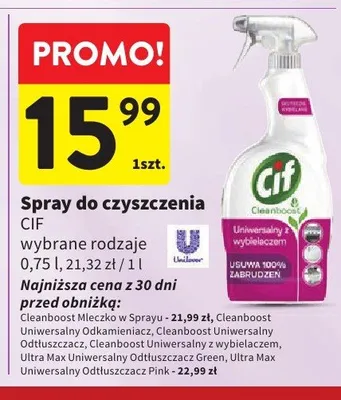 Spray do czyszczenia Cif Cleanboost promocja w Intermarche