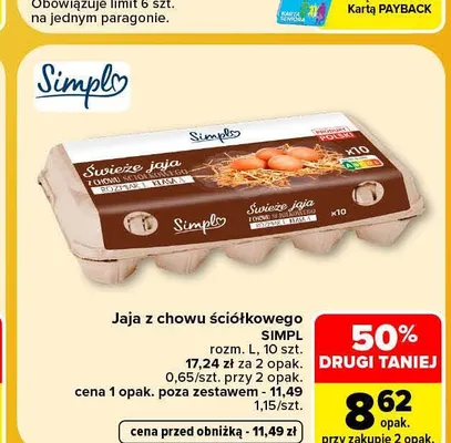 Jajka kurze z chowu ściółkowego L Simply promocja w Carrefour Market
