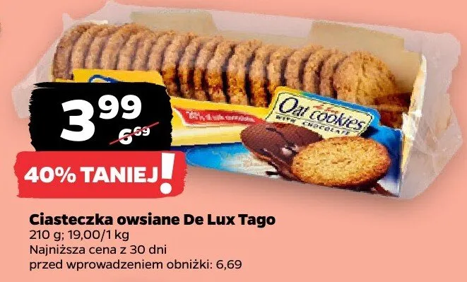 Ciasteczka owsiane De Lux Tago promocja w Netto