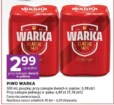 Piwo Warka Classic puszka promocja w Stokrotka