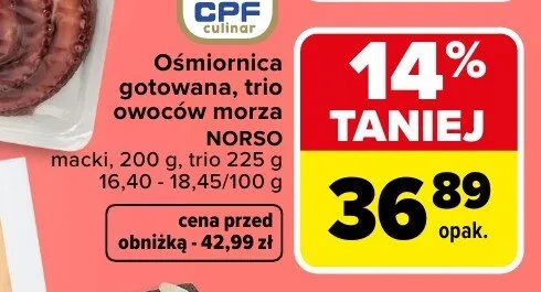 Ośmiornica gotowana, trio owoców morza promocja w Carrefour