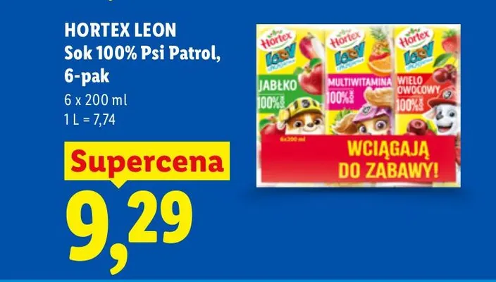 Sok Psi Patrol 6-pak Hortex Leon 100% promocja w Lidl