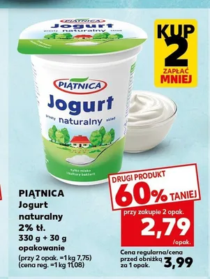 Jogurt naturalny Piątnica 2% tł. promocja w Kaufland