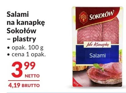 Salami na kanapkę Sokołów - plastry promocja w Makro