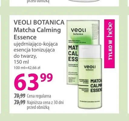 Ujędrniająco-kojąca esencja tonizująca do twarzy Matcha Calming Essence Veoli Botanica promocja w Hebe