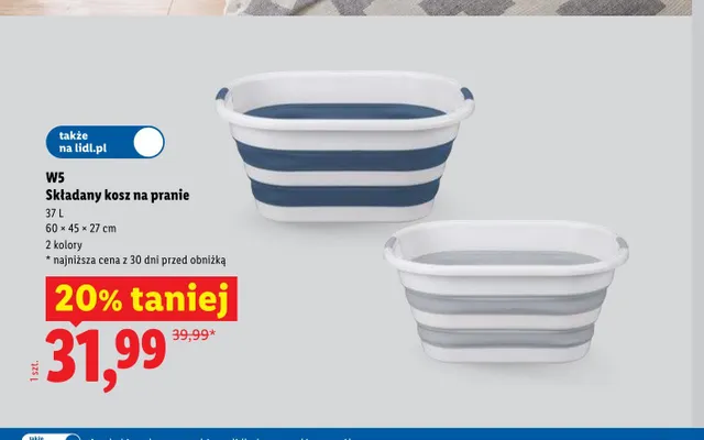 W5 Składany kosz na pranie 37l 60x45x27cm promocja w Lidl