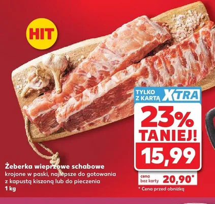 Żeberka wieprzowe schabowe krojone w paski, najlepsze do gotowania z kapustą kiszoną lub do pieczenia promocja w Kaufland