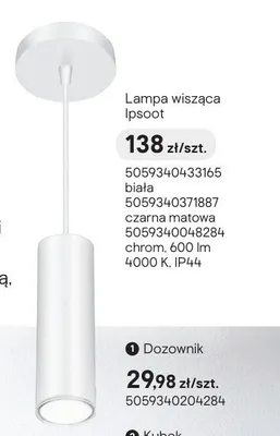 Lampa wisząca Ipsoot biała promocja w Castorama