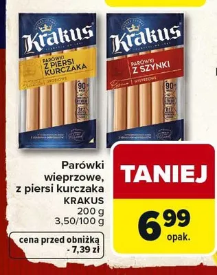 Parówki wieprzowe z piersi kurczaka promocja w Carrefour