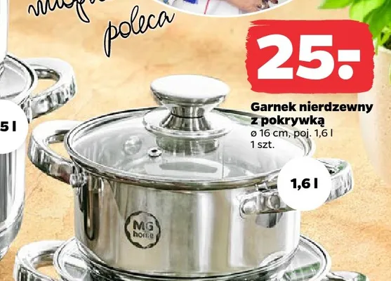 Garnek nierdzewny z pokrywką Mg home ø16 cm 1,6 l promocja w Netto